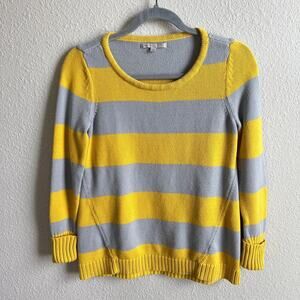 Gap Striped A-Line Sweater Women's S Rain Slicker Yellow Gray Knit Fold Cuff